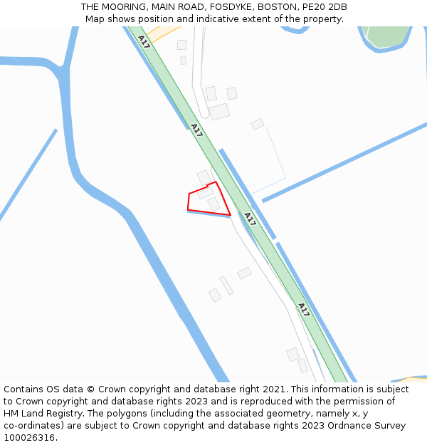 THE MOORING, MAIN ROAD, FOSDYKE, BOSTON, PE20 2DB: Location map and indicative extent of plot