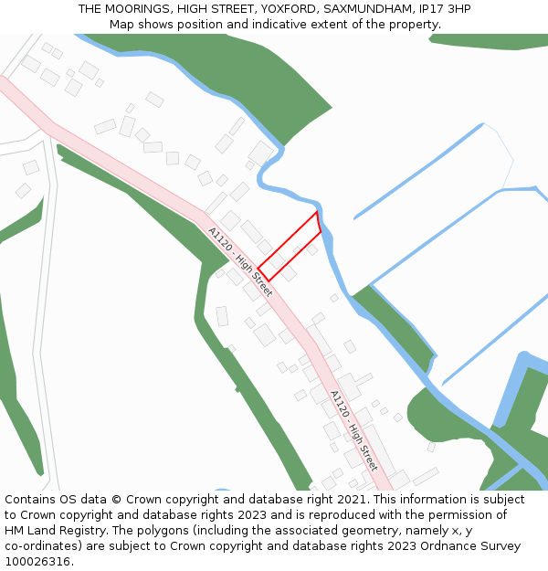 THE MOORINGS, HIGH STREET, YOXFORD, SAXMUNDHAM, IP17 3HP: Location map and indicative extent of plot