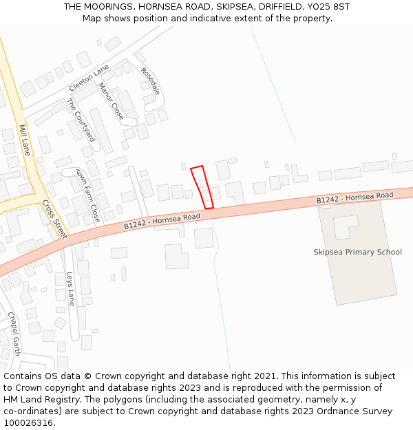 THE MOORINGS, HORNSEA ROAD, SKIPSEA, DRIFFIELD, YO25 8ST: Location map and indicative extent of plot