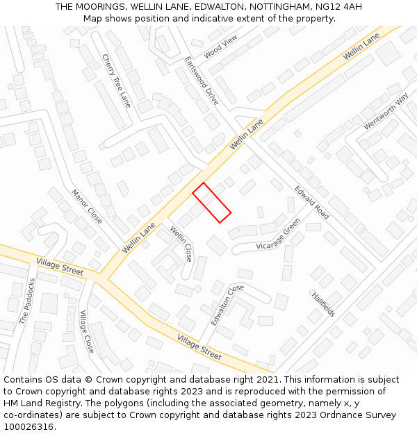 THE MOORINGS, WELLIN LANE, EDWALTON, NOTTINGHAM, NG12 4AH: Location map and indicative extent of plot