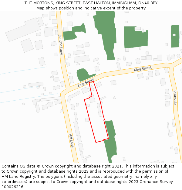 THE MORTONS, KING STREET, EAST HALTON, IMMINGHAM, DN40 3PY: Location map and indicative extent of plot