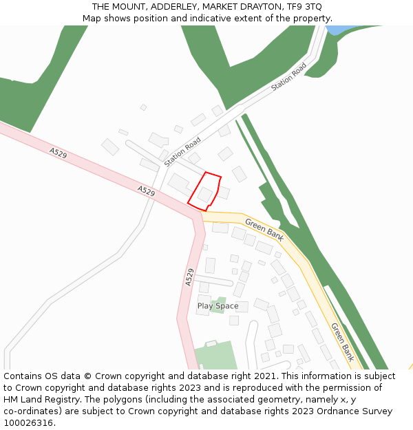 THE MOUNT, ADDERLEY, MARKET DRAYTON, TF9 3TQ: Location map and indicative extent of plot