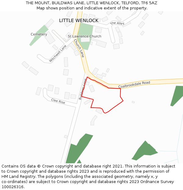 THE MOUNT, BUILDWAS LANE, LITTLE WENLOCK, TELFORD, TF6 5AZ: Location map and indicative extent of plot
