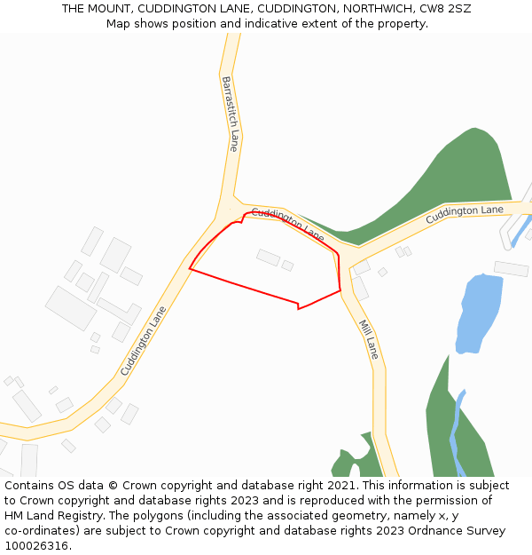 THE MOUNT, CUDDINGTON LANE, CUDDINGTON, NORTHWICH, CW8 2SZ: Location map and indicative extent of plot