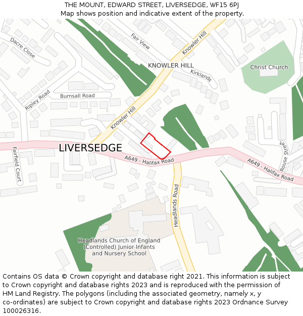 THE MOUNT, EDWARD STREET, LIVERSEDGE, WF15 6PJ: Location map and indicative extent of plot