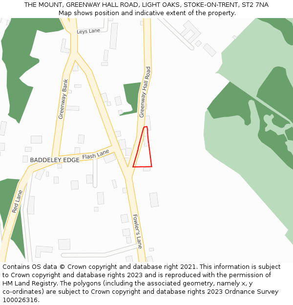 THE MOUNT, GREENWAY HALL ROAD, LIGHT OAKS, STOKE-ON-TRENT, ST2 7NA: Location map and indicative extent of plot