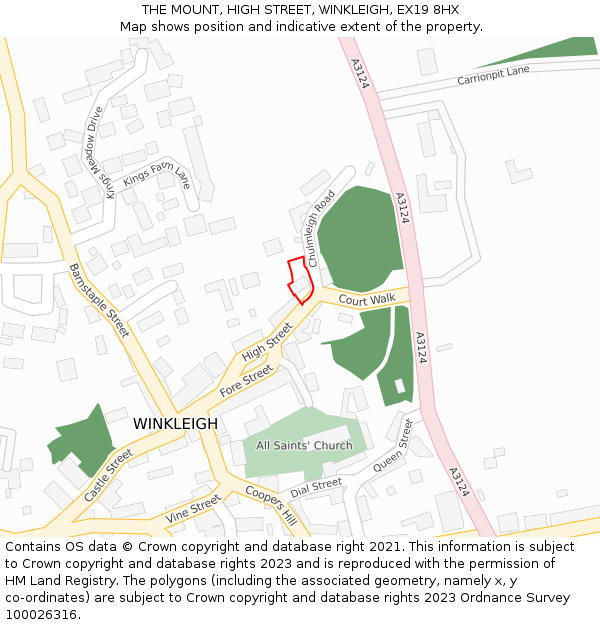 THE MOUNT, HIGH STREET, WINKLEIGH, EX19 8HX: Location map and indicative extent of plot