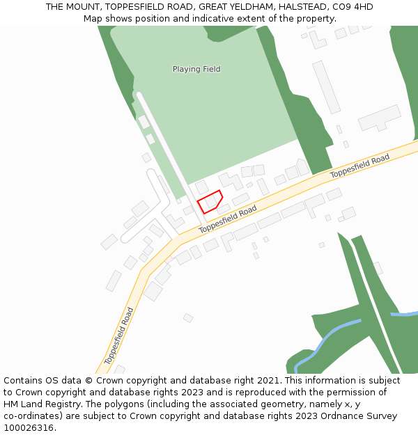 THE MOUNT, TOPPESFIELD ROAD, GREAT YELDHAM, HALSTEAD, CO9 4HD: Location map and indicative extent of plot