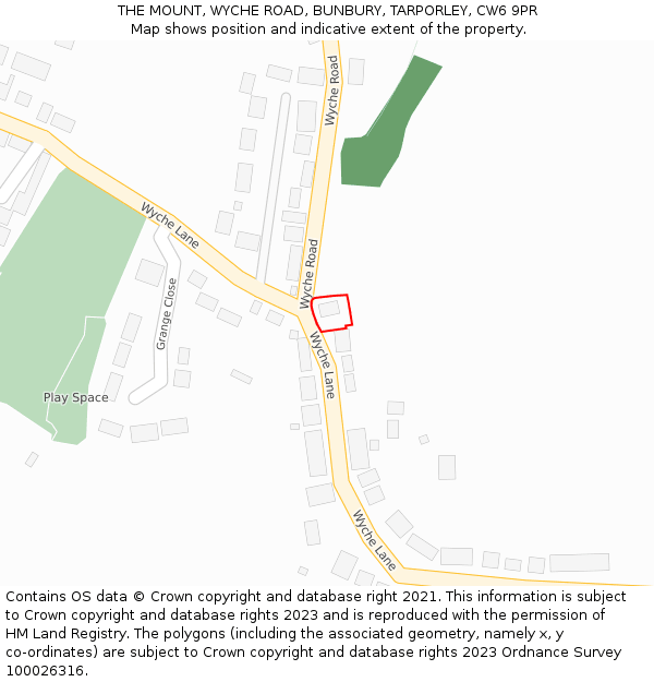 THE MOUNT, WYCHE ROAD, BUNBURY, TARPORLEY, CW6 9PR: Location map and indicative extent of plot