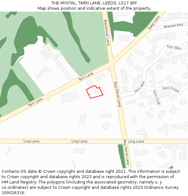 THE MYSTAL, TARN LANE, LEEDS, LS17 9PF: Location map and indicative extent of plot