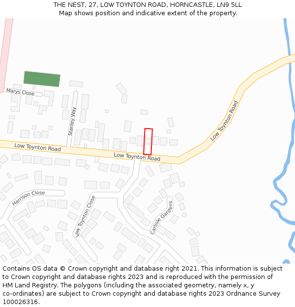 THE NEST, 27, LOW TOYNTON ROAD, HORNCASTLE, LN9 5LL: Location map and indicative extent of plot