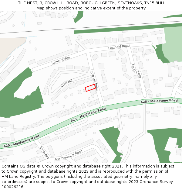 THE NEST, 3, CROW HILL ROAD, BOROUGH GREEN, SEVENOAKS, TN15 8HH: Location map and indicative extent of plot