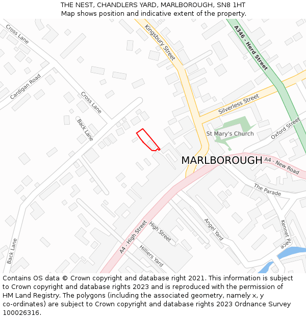 THE NEST, CHANDLERS YARD, MARLBOROUGH, SN8 1HT: Location map and indicative extent of plot