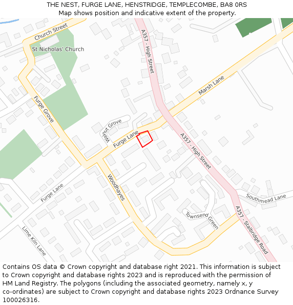 THE NEST, FURGE LANE, HENSTRIDGE, TEMPLECOMBE, BA8 0RS: Location map and indicative extent of plot