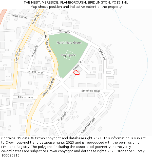 THE NEST, MERESIDE, FLAMBOROUGH, BRIDLINGTON, YO15 1NU: Location map and indicative extent of plot