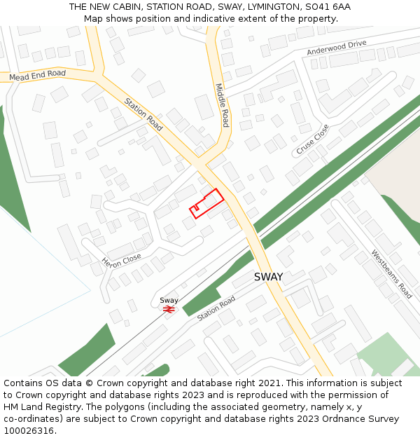 THE NEW CABIN, STATION ROAD, SWAY, LYMINGTON, SO41 6AA: Location map and indicative extent of plot