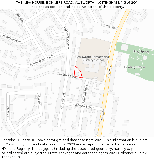 THE NEW HOUSE, BONNERS ROAD, AWSWORTH, NOTTINGHAM, NG16 2QN: Location map and indicative extent of plot