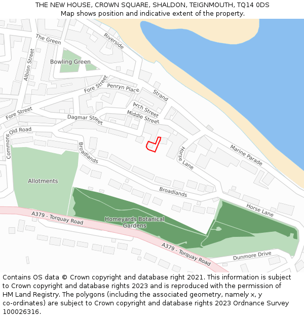 THE NEW HOUSE, CROWN SQUARE, SHALDON, TEIGNMOUTH, TQ14 0DS: Location map and indicative extent of plot