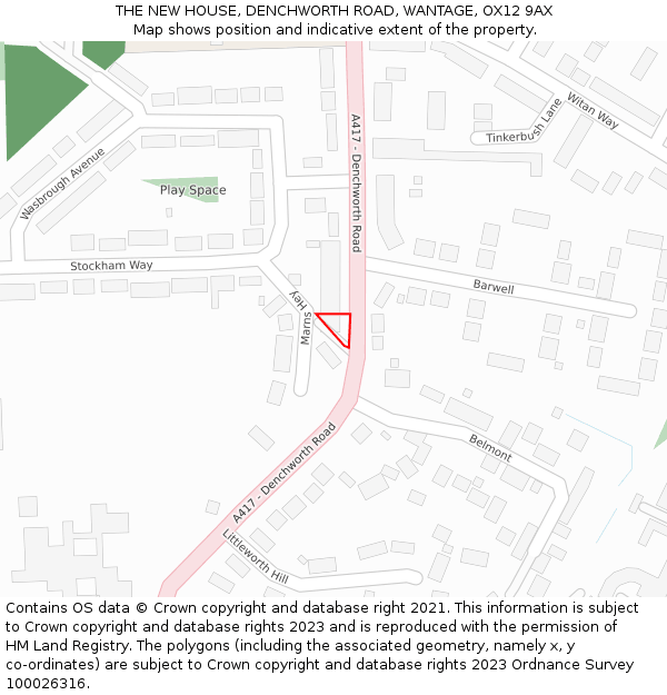 THE NEW HOUSE, DENCHWORTH ROAD, WANTAGE, OX12 9AX: Location map and indicative extent of plot