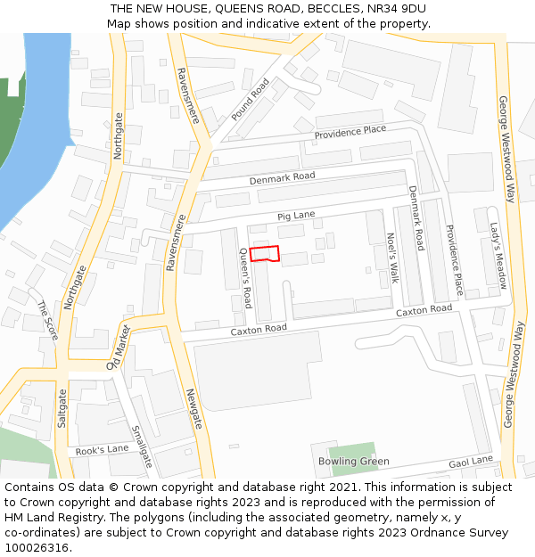 THE NEW HOUSE, QUEENS ROAD, BECCLES, NR34 9DU: Location map and indicative extent of plot