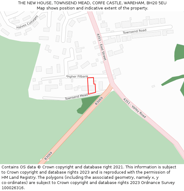 THE NEW HOUSE, TOWNSEND MEAD, CORFE CASTLE, WAREHAM, BH20 5EU: Location map and indicative extent of plot