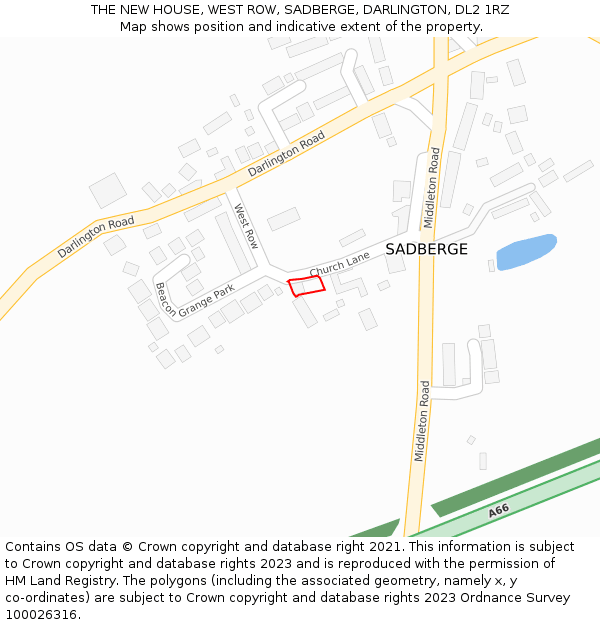 THE NEW HOUSE, WEST ROW, SADBERGE, DARLINGTON, DL2 1RZ: Location map and indicative extent of plot