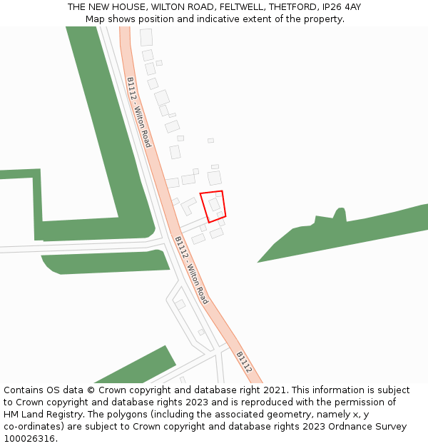 THE NEW HOUSE, WILTON ROAD, FELTWELL, THETFORD, IP26 4AY: Location map and indicative extent of plot