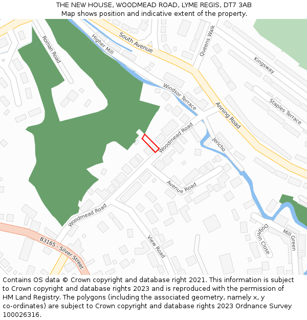 THE NEW HOUSE, WOODMEAD ROAD, LYME REGIS, DT7 3AB: Location map and indicative extent of plot