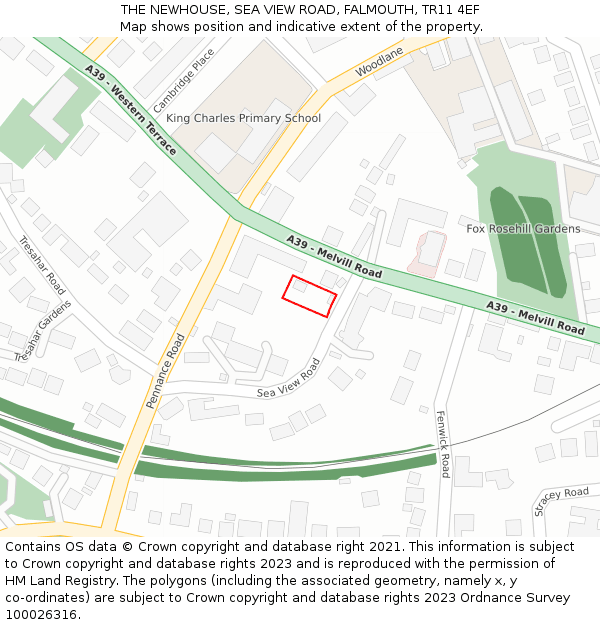 THE NEWHOUSE, SEA VIEW ROAD, FALMOUTH, TR11 4EF: Location map and indicative extent of plot