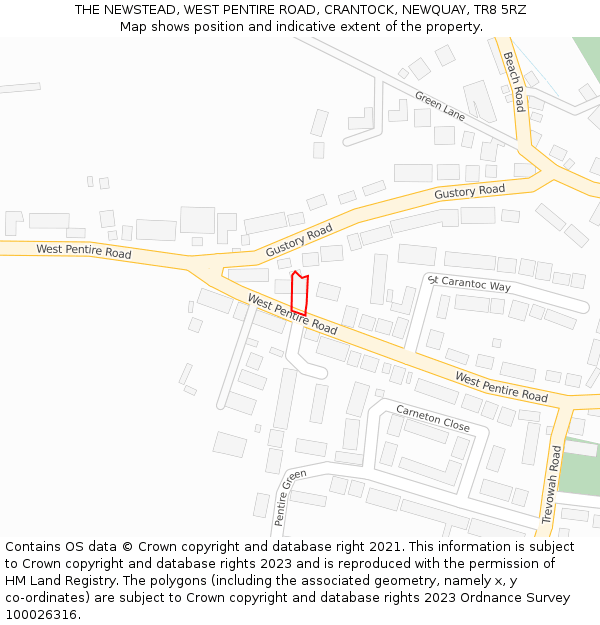 THE NEWSTEAD, WEST PENTIRE ROAD, CRANTOCK, NEWQUAY, TR8 5RZ: Location map and indicative extent of plot