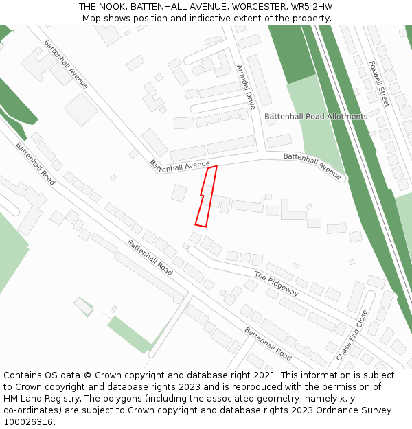 THE NOOK, BATTENHALL AVENUE, WORCESTER, WR5 2HW: Location map and indicative extent of plot