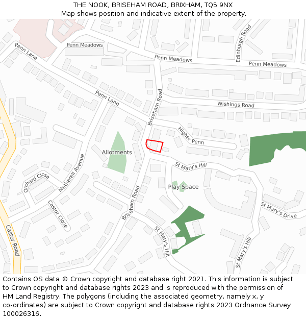 THE NOOK, BRISEHAM ROAD, BRIXHAM, TQ5 9NX: Location map and indicative extent of plot