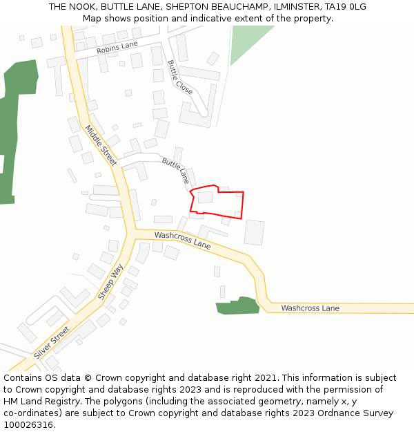 THE NOOK, BUTTLE LANE, SHEPTON BEAUCHAMP, ILMINSTER, TA19 0LG: Location map and indicative extent of plot