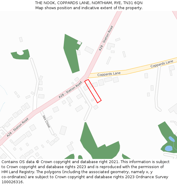 THE NOOK, COPPARDS LANE, NORTHIAM, RYE, TN31 6QN: Location map and indicative extent of plot