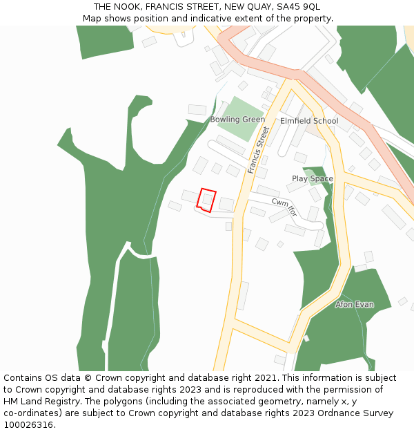 THE NOOK, FRANCIS STREET, NEW QUAY, SA45 9QL: Location map and indicative extent of plot