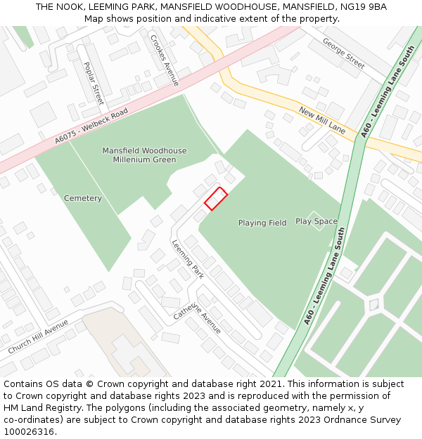 THE NOOK, LEEMING PARK, MANSFIELD WOODHOUSE, MANSFIELD, NG19 9BA: Location map and indicative extent of plot