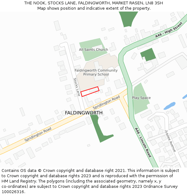 THE NOOK, STOCKS LANE, FALDINGWORTH, MARKET RASEN, LN8 3SH: Location map and indicative extent of plot