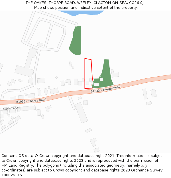 THE OAKES, THORPE ROAD, WEELEY, CLACTON-ON-SEA, CO16 9JL: Location map and indicative extent of plot