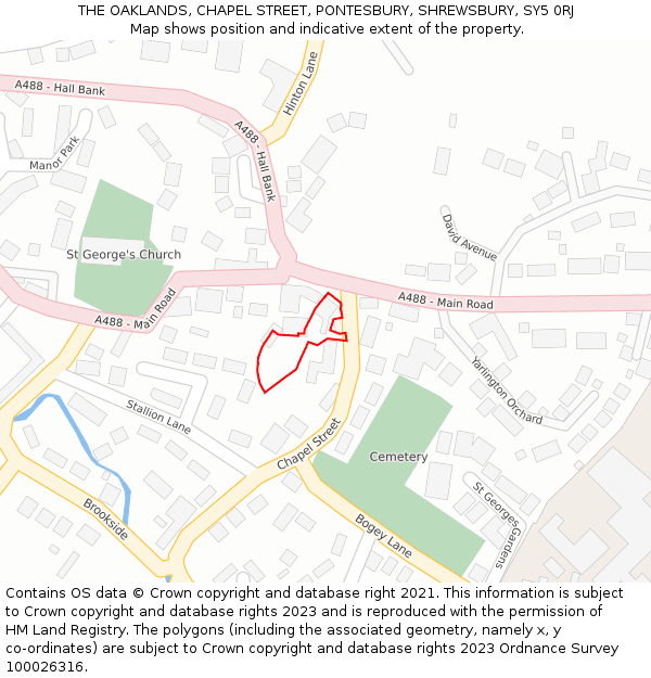 THE OAKLANDS, CHAPEL STREET, PONTESBURY, SHREWSBURY, SY5 0RJ: Location map and indicative extent of plot