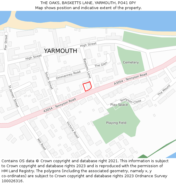 THE OAKS, BASKETTS LANE, YARMOUTH, PO41 0PY: Location map and indicative extent of plot