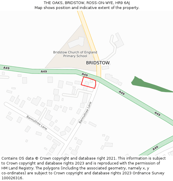 THE OAKS, BRIDSTOW, ROSS-ON-WYE, HR9 6AJ: Location map and indicative extent of plot