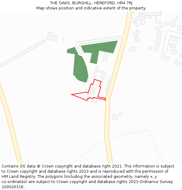 THE OAKS, BURGHILL, HEREFORD, HR4 7RJ: Location map and indicative extent of plot