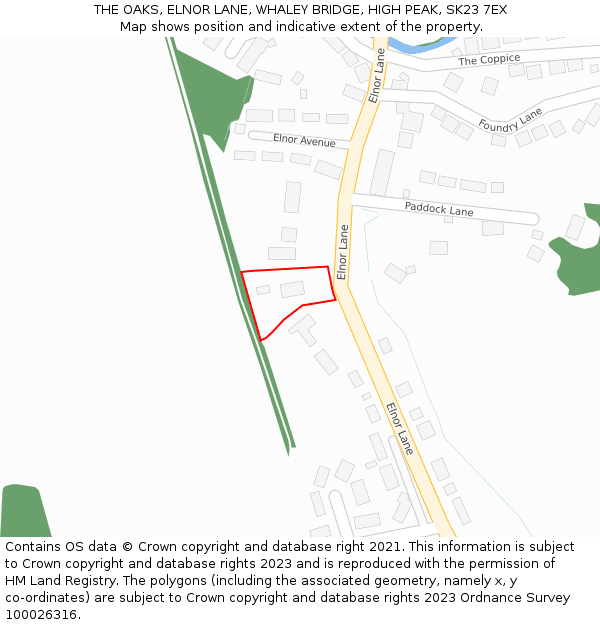THE OAKS, ELNOR LANE, WHALEY BRIDGE, HIGH PEAK, SK23 7EX: Location map and indicative extent of plot
