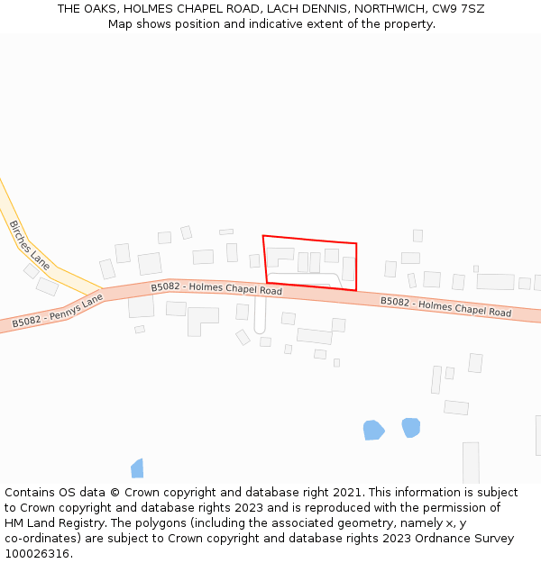 THE OAKS, HOLMES CHAPEL ROAD, LACH DENNIS, NORTHWICH, CW9 7SZ: Location map and indicative extent of plot