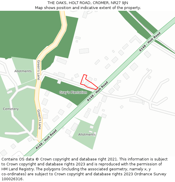 THE OAKS, HOLT ROAD, CROMER, NR27 9JN: Location map and indicative extent of plot