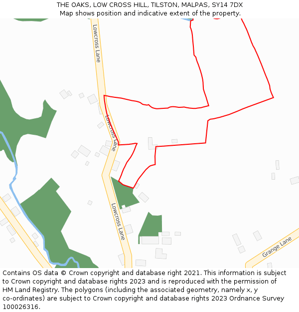 THE OAKS, LOW CROSS HILL, TILSTON, MALPAS, SY14 7DX: Location map and indicative extent of plot