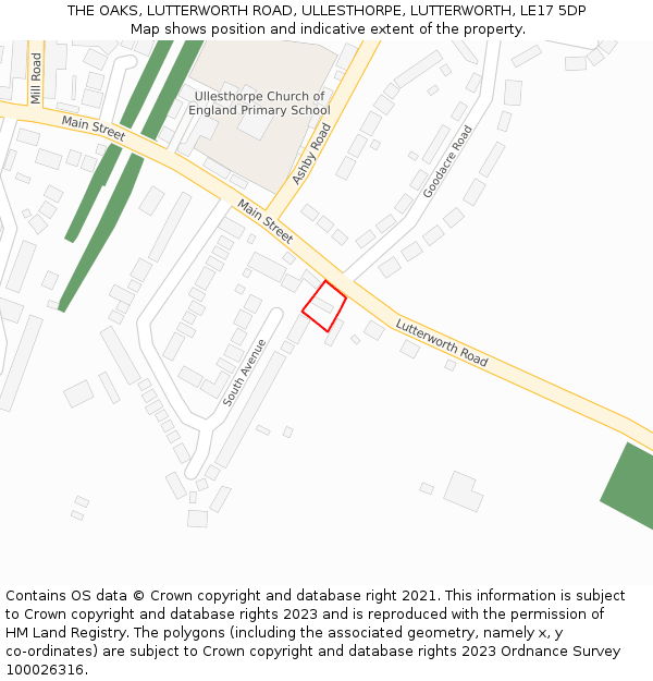 THE OAKS, LUTTERWORTH ROAD, ULLESTHORPE, LUTTERWORTH, LE17 5DP: Location map and indicative extent of plot