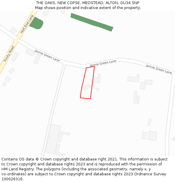 THE OAKS, NEW COPSE, MEDSTEAD, ALTON, GU34 5NP: Location map and indicative extent of plot