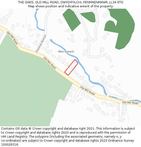 THE OAKS, OLD MILL ROAD, DWYGYFYLCHI, PENMAENMAWR, LL34 6TG: Location map and indicative extent of plot