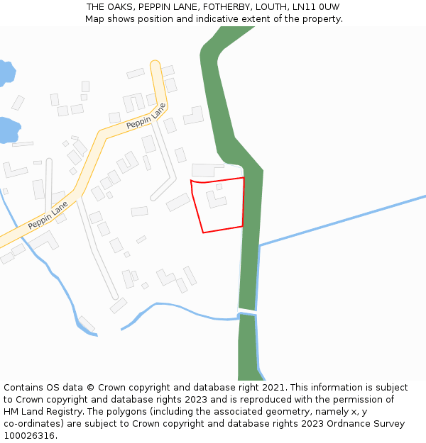 THE OAKS, PEPPIN LANE, FOTHERBY, LOUTH, LN11 0UW: Location map and indicative extent of plot